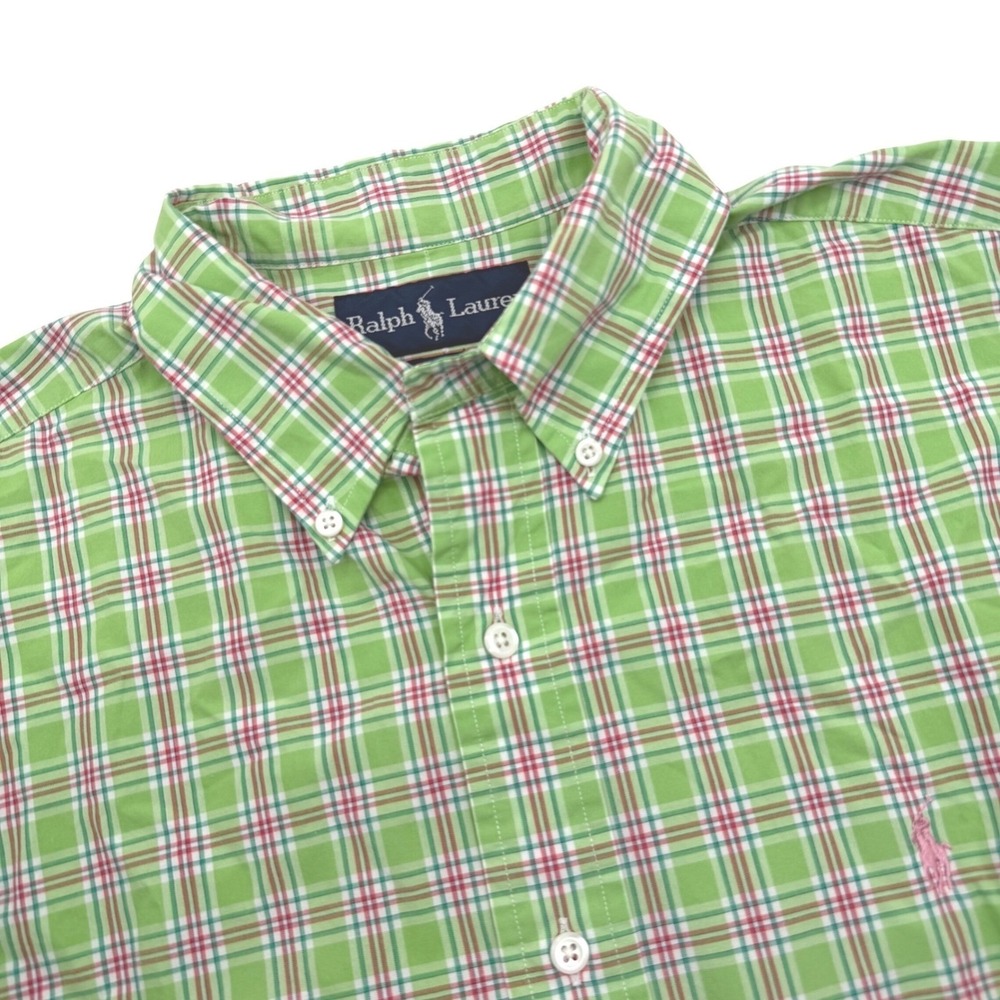 Polo Ralph Lauren Button Down Medium Green Plaid Classic Fit Short Sleeve Shirt